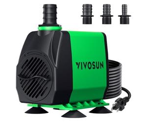 VIVOSUN Pompe Submersible 800 GPH (3000 l/h, 24W), Pompe à Eau Ultra Silencieuse 3m Hauteur de Refoulement avec 2m Cordon D'alimentation et 3 Buses pour Aquarium Bassin Statues et Culture Hydroponique