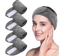VIVOTE 4PCS Microfibre Bandeau Cheveux Femme, Réutilisable Spa Headband, Réglable pour le bain et les soins du visage, Sports et Yoga, 8x65cm, Gris