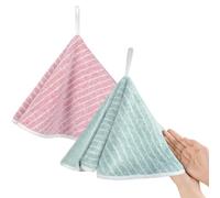 VIVOTE Lot de 2 essuie-Mains de Cuisine avec Anneaux, essuie-Mains de Salle de Bain, Doux, absorbants, à séchage Rapide en Fibre de Carbone à Suspendre avec Cordon (Rose Vert, 50 x 50 cm)