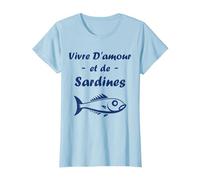 Vivre d'amour et de Sardines Humour Sardine T-Shirt, Femme, Bleu Céleste, L