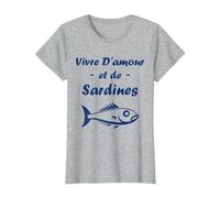 Vivre d'amour et de Sardines Humour Sardine T-Shirt, Femme, Gris Chiné, XS
