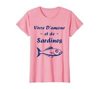 Vivre d'amour et de Sardines Humour Sardine T-Shirt, Femme, Rose, M