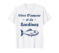 Vivre d'amour et de Sardines Humour Sardine T-Shirt, Homme, Blanc, S