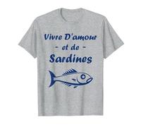 Vivre d'amour et de Sardines Humour Sardine T-Shirt, Homme, Gris Chiné, M