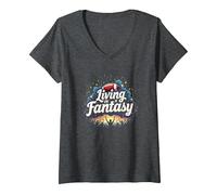 Vivre dans Le rêve d'un Fan de Fantasy Football T-Shirt avec Col en V, Femme, Chiné Foncé, M