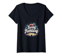 Vivre dans Le rêve d'un Fan de Fantasy Football T-Shirt avec Col en V, Femme, Noir, M