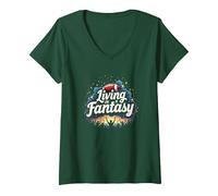 Vivre dans Le rêve d'un Fan de Fantasy Football T-Shirt avec Col en V, Femme, Vert Forêt, M