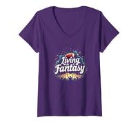 Vivre dans Le rêve d'un Fan de Fantasy Football T-Shirt avec Col en V, Femme, Violet, XL