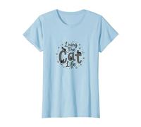 Vivre la Vie du Chat : Amoureux des Animaux fantaisistes T-Shirt, Femme, Bleu Céleste, XL