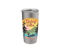 Vivre le rêve au coucher du soleil sur le lac Vintage Canoe Mountain Gobelet isotherme en acier inoxydable double paroi