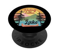 Vivre Le rêve au Coucher du Soleil sur Le lac Vintage Canoe Mountain PopSockets PopGrip Adhésif