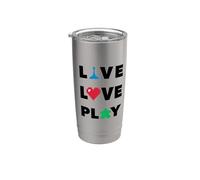 Vivre, Love, Jouer pour les joueurs, Texte noir Gobelet isotherme en acier inoxydable double paroi