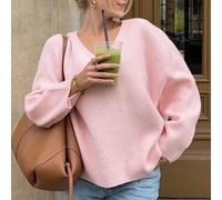 Vivre pour Mo Automne Vêtements Femmes Retour à l'école Saison Pull Col V Manches Longues, Décontracté, Mignon Sortir Hauts Femmes L,M,S,XLUnicoloreLaine peignée