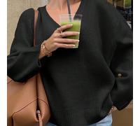 Vivre pour Mo Automne Vêtements Femmes Retour à l'école Saison Pull Col V Manches Longues, Décontracté, Mignon Sortir Hauts Femmes L,M,S,XL,XSUnicoloreLaine peignée