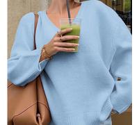 Vivre pour Mo Automne Vêtements Femmes Retour à l'école Saison Pull Col V Manches Longues, Décontracté, Mignon Sortir Hauts Femmes L,M,S,XLUnicoloreLaine peignée