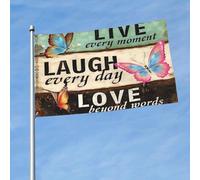 Vivre, Rire, Aimer, Papillon Bannière Drapeaux Couleurs Vives Garden Flag Pour Jardin Intérieur Célébrations 3X5Ft