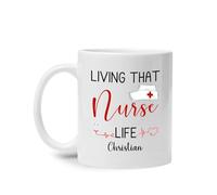 Vivre Sa Vie D'Infirmière Mug Durable Tasse À Thé Céramique Tasse À Café Cadeaux Amusants Pour Noël Collègue Bureau 330Ml