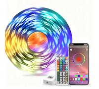 Vivreal HM-5-16 Bande lumineuse LED RGB intelligente - Bande lumineuse Bluetooth de 5 m avec changement de couleur, télécommande et contrôle via application, synchronisation musicale et fonction minut