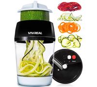 Vivreal Spiraleur de légumes - Trancheuse 4-en-1 & coupe-spirales pour courgettes avec récipient - Spiraliseur manuel pour zoodles, pâtes, nouilles, carottes et concombres - Coupe-légumes compact en s