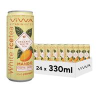 VIWA VITAMIN WATER Thé glacé blanc boisson rafraîchissante zéro sucre avec vitamines et minéraux saveur mangue, 330 ml, lot de 24, thé blanc