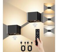 VIWAVE Applique Murale Intérieure sans fil à Détecteur de Mouvement avec Télécommande,LED Applique Murale Rechargeable avec Trois Températures de Couleur & Luminosité Réglable,Lot de 2 Noire Appliques