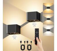 VIWAVE Applique Murale Intérieure sans fil à Détecteur de Mouvement avec Télécommande,LED Applique Murale Rechargeable avec Trois Températures de Couleur & Luminosité Réglable,Lot de 2 Noire Appliques