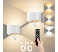 VIWAVE Appliques Murales Rechargeables avec Détecteur, Blanc, Lot de 2 | 3 couleurs, Gradation continue, Télécommande, Batterie 5200mAh, 0.5/1 h minuterie , Mode constant/Capteur, Pose sans perçage