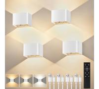 VIWAVE Appliques Murales Rechargeables avec Détecteur, Blanc, Lot de 4 | 3 couleurs, Gradation continue, Télécommande, Batterie 5200mAh, 0.5/1 h minuterie , Mode constant/Capteur, Pose sans perçage