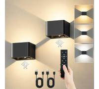 VIWAVE Appliques Murales Rechargeables avec Détecteur, Noir, Lot de 2 | 3 couleurs, Gradation continue, Télécommande, Batterie 5200mAh, 0.5/1 h minuterie , Mode constant/Capteur, Pose sans perçage