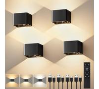 VIWAVE Appliques Murales Rechargeables avec Détecteur, Noir, Lot de 4 | 3 couleurs, Gradation continue, Télécommande, Batterie 5200mAh, 0.5/1 h minuterie , Mode constant/Capteur, Pose sans perçage