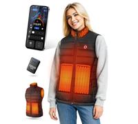 VIWKO Gilet Chauffant Femme avec Batterie 12V 12000mAh, 4 Niveaux de Chaleur et Contrôle par App, Gilet Thermique Léger pour Maison, Télétravail, Ville, Randonnée et Vélo(Taille S)