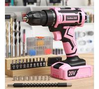 VIWKO Visseuse Devisseuse Sans Fil 20V, Perceuse Visseuse Sans Fil avec 85 Accessoires, Perceuse-visseuse 42 N.m Max, Batterie 2000 mAh, 25+1 Couple, Mandrin 10 mm, Eclairage LED, Rose