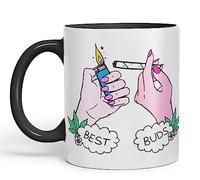 Vixar Best Buds Tasse colorée en céramique délavée Motif cannabis Noir 330 ml