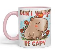 Vixar Capybara Tasse en céramique colorée Don't Worry Be Capy Kawaii Joke Cadeau 330 ml pour le travail, le bureau, le thé, le café (rose)