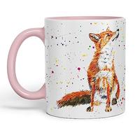 Vixar Fox British Wildlife Tasse colorée peinte à la main Motif aquarelle Cadeau d'anniversaire, travail, bureau, Noël, thé, café (rose)