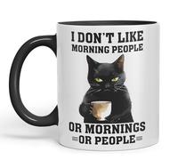 Vixar Je n'aime Pas Les Gens du Matin Chat Chats Blague Sarcastique Tasse colorée en céramique Tasse pour thé café Infusion Chaude 330 ML 11 oz (Noir)