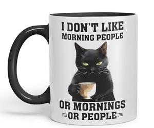 Vixar Je n'aime Pas Les Gens du Matin Chat Chats Blague Sarcastique Tasse colorée en céramique Tasse pour thé café Infusion Chaude 330 ML 11 oz (Noir)
