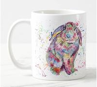 Vixar Lop Tasse colorée à l'aquarelle avec oreilles de lapin et arc-en-ciel Cadeau d'anniversaire, Pâques, travail, bureau, Noël, thé, café (blanc)