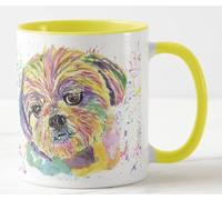 Vixar Mug coloré avec motif chien Shih Tzu - Aquarelle - Cadeau d'anniversaire, de travail, de Noël, de thé et de café (jaune)