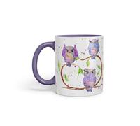 Vixar Mug coloré avec motif chouettes et inscription « See Hear Speak no Evil Bird Animals » - Cadeau d'anniversaire, de travail, de bureau, de thé et de café (violet)