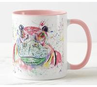 Vixar Mug coloré hippopotame animaux sauvages aquarelle tasse cadeau anniversaire travail bureau Noël thé café (rose)