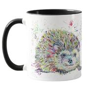 Vixar Mug coloré motif hérisson aquarelle arc-en-ciel art faune sauvage tasse cadeau anniversaire, travail, bureau, Noël, thé, café (noir)