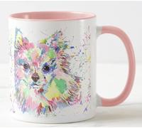 Vixar Mug coloré pour chihuahua à poils longs avec aquarelle - Cadeau d'anniversaire, de travail, de Noël, de thé, de café (rose)