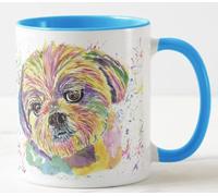 Vixar Mug coloré Shih Tzu pour animal de compagnie - Aquarelle arc-en-ciel - Cadeau d'anniversaire, de travail, de bureau, de Noël, de thé, de café (L bleu)