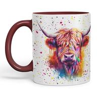Vixar Mug coloré Vache des Highlands Animaux de la ferme écossaise Aquarelle Art 330 ml Tasse Cadeau d'anniversaire Travail Bureau Thé Café (Hc4) (Marron)