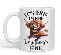 Vixar Mug en céramique colorée avec inscription « It's Fine I'm Fine Everything is ..., Highland Cow Scottish Joke Sarcastic », 330 ml, FHC2 (blanc)