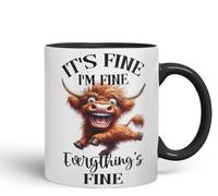 Vixar Mug en céramique colorée avec inscription « It's Fine I'm Fine Everything is ..., Highland Cow Scottish Joke Sarcastic » - 330 ml - FHC2 (noir)