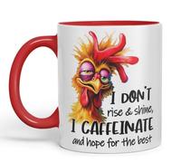 Vixar Mug sarcastique avec texte : I Don't Rise & Shine I Caffeinate and Hope for The Best Tasse en céramique colorée 325 ml Cadeau sarcastique amusant (rouge)
