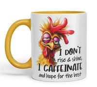 Vixar Mug sarcastique avec texte : I Don't Rise & Shine I Caffeinate and Hope for The Best Tasse en céramique colorée 325 ml Cadeau sarcastique amusant (jaune doré)