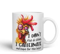 Vixar Mug sarcastique avec texte : I Don't Rise & Shine I Caffeinate and Hope for The Best Tasse en céramique colorée 325 ml Blanc